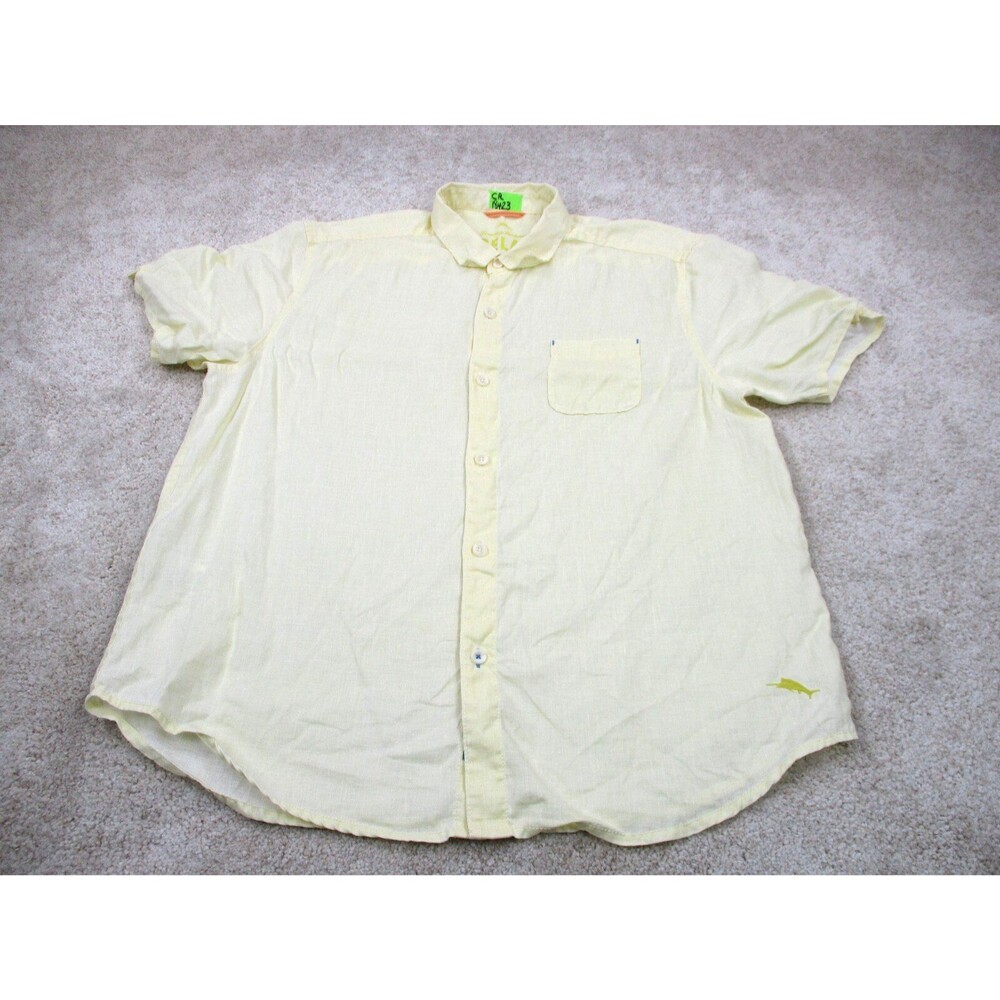 Tommy Bahama Shirt Mens Extra Large XL Yellow Linen Casual Camp Button Up